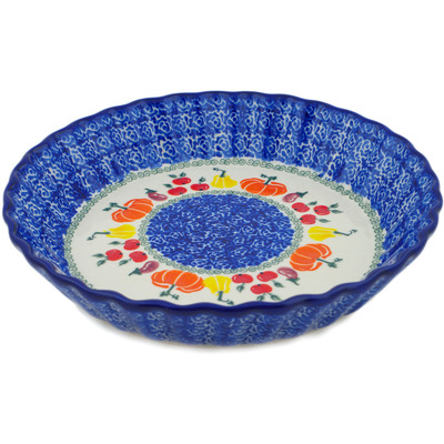 Polish Pottery Fluted Pie Dish 10&quot; Fresh Vegetable Garden