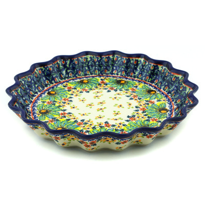 Polish Pottery Fluted Pie Dish 10&quot; Garden Flair UNIKAT