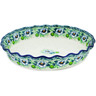 Polish Pottery Fluted Pie Dish 10&quot; Green Flora