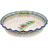 Polish Pottery Fluted Pie Dish 10&quot; Green Village UNIKAT