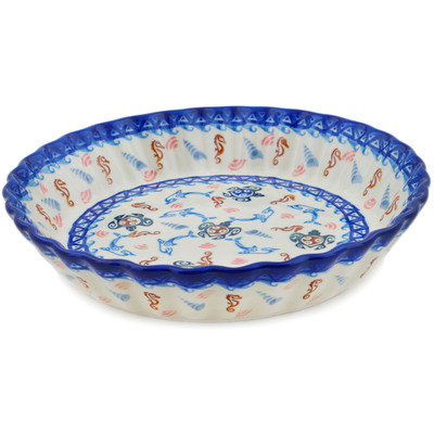Polish Pottery Fluted Pie Dish 10&quot; Hawaiian Sea Turtle - Honu