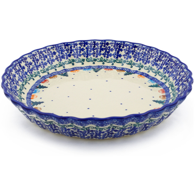 Polish Pottery Fluted Pie Dish 10&quot; Holiday Drive