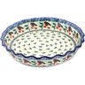 Polish Pottery Fluted Pie Dish 10&quot; Holly Robin