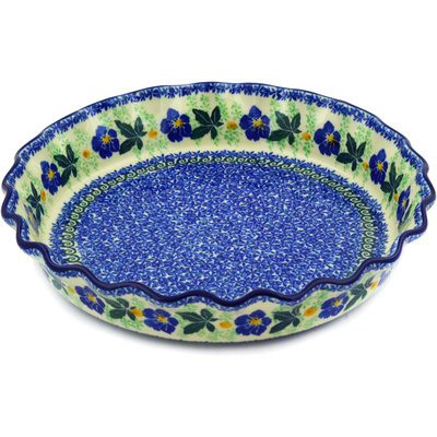 Polish Pottery Fluted Pie Dish 10&quot; Infinity Flower
