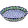 Polish Pottery Fluted Pie Dish 10&quot; Kiwi Flower