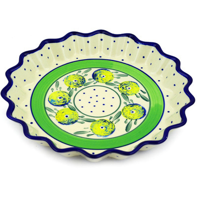Polish Pottery Fluted Pie Dish 10&quot; Limon Swirl