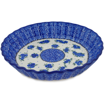 Polish Pottery Fluted Pie Dish 10&quot; Lovely Blueberries