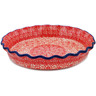Polish Pottery Fluted Pie Dish 10&quot; Magical Red UNIKAT
