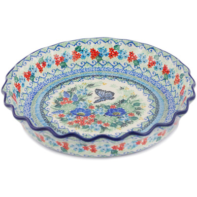 Polish Pottery Fluted Pie Dish 10&quot; Mariposa UNIKAT