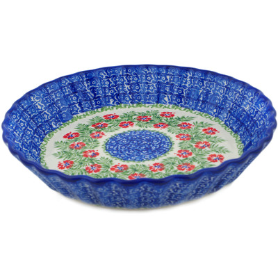 Polish Pottery Fluted Pie Dish 10&quot; Midsummer Bloom