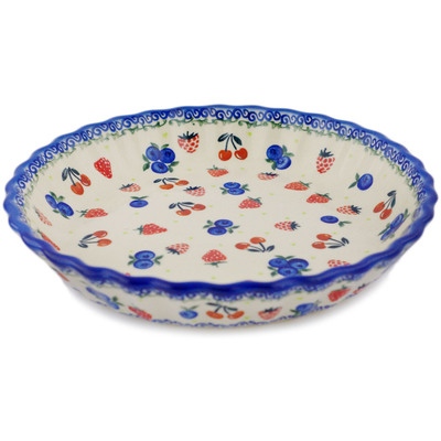Polish Pottery Fluted Pie Dish 10" Mixed Berry