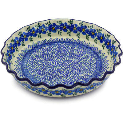 Polish Pottery Fluted Pie Dish 10&quot; Morning Glory