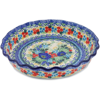 Polish Pottery Fluted Pie Dish 10&quot; Motherland Garden UNIKAT