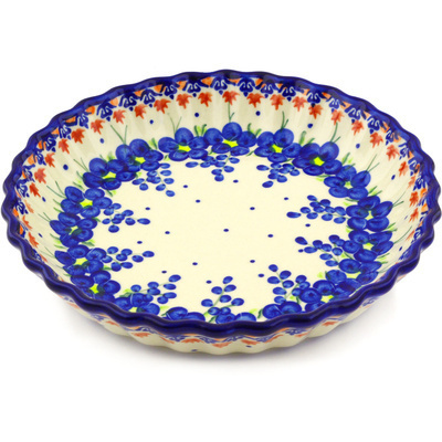 Polish Pottery Fluted Pie Dish 10&quot; Passion Poppy