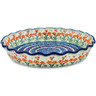 Polish Pottery Fluted Pie Dish 10&quot; Peach Spring Daisy
