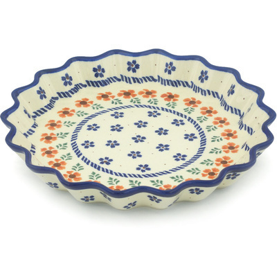 Polish Pottery Fluted Pie Dish 10&quot; Peachy Keen