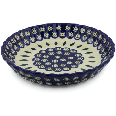 Polish Pottery Fluted Pie Dish 10&quot; Peacock