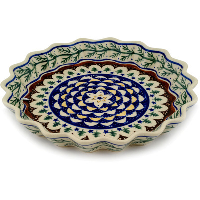 Polish Pottery Fluted Pie Dish 10&quot; Pine Boughs