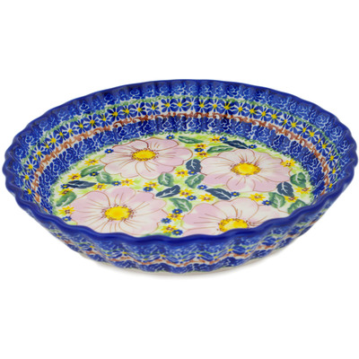 Polish Pottery Fluted Pie Dish 10&quot; Pink Delight