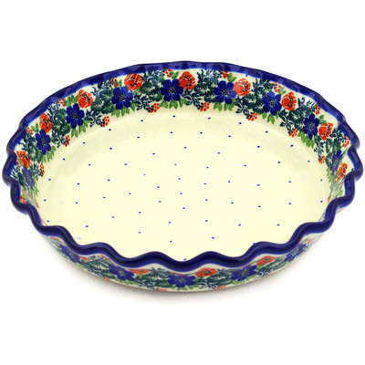 Polish Pottery Fluted Pie Dish 10&quot; Polish Wreath