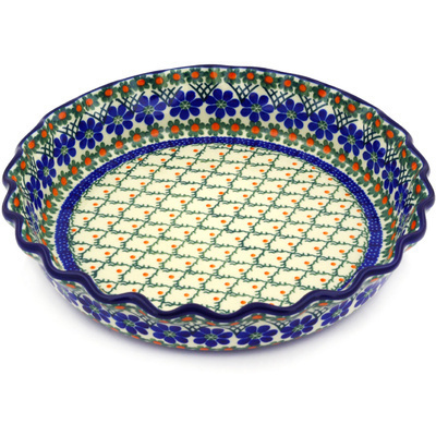 Polish Pottery Fluted Pie Dish 10&quot; Primrose Trellis