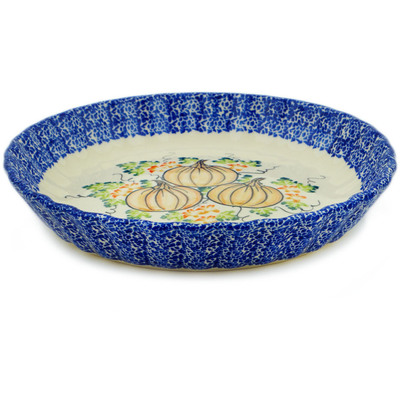 Polish Pottery Fluted Pie Dish 10&quot; Pumpkin Fall Fever UNIKAT