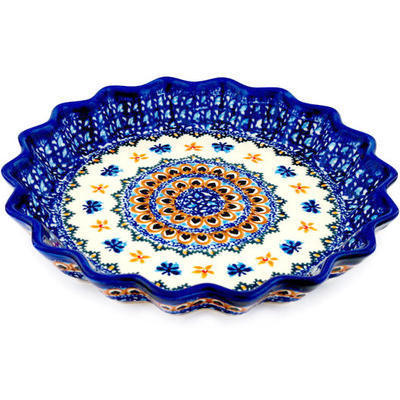 Polish Pottery Fluted Pie Dish 10&quot; Quilting Bee UNIKAT