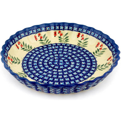 Polish Pottery Fluted Pie Dish 10&quot; Red Berries