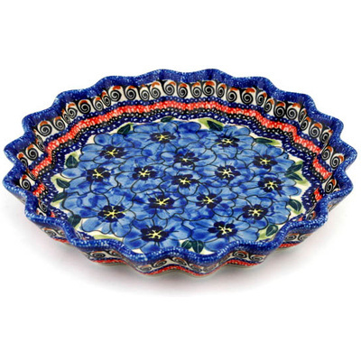 Polish Pottery Fluted Pie Dish 10&quot; Regal Bouquet UNIKAT