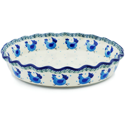 Polish Pottery Fluted Pie Dish 10" Run Chicken Run