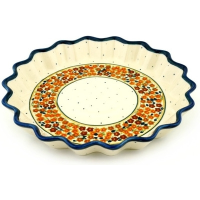 Polish Pottery Fluted Pie Dish 10&quot; Russett Floral