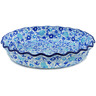 Polish Pottery Fluted Pie Dish 10&quot; Sensational Blue Meadow