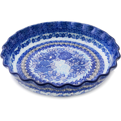 Polish Pottery Fluted Pie Dish 10&quot; Shades Of Blue UNIKAT