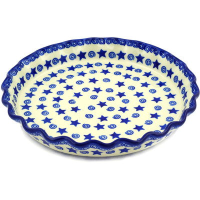 Polish Pottery Fluted Pie Dish 10&quot; Stars And Fireworks