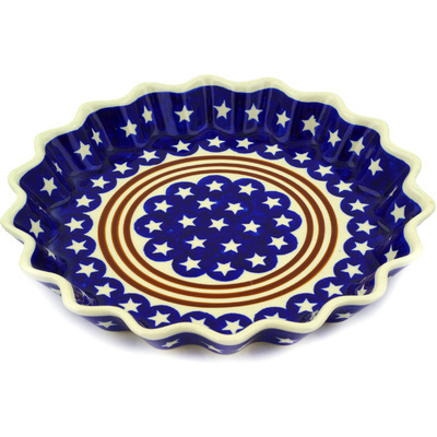 Polish Pottery Fluted Pie Dish 10&quot; Stars And Stripes