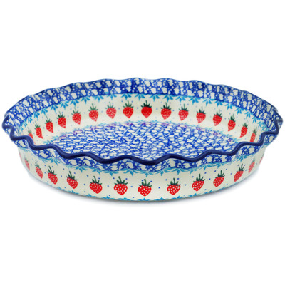 Polish Pottery Fluted Pie Dish 10&quot; Strawberry Cake