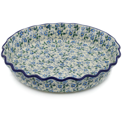 Polish Pottery Fluted Pie Dish 10&quot; Summer Wind