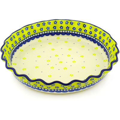 Polish Pottery Fluted Pie Dish 10&quot; Sunshine Daisies