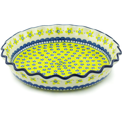 Polish Pottery Fluted Pie Dish 10&quot; Sunshine