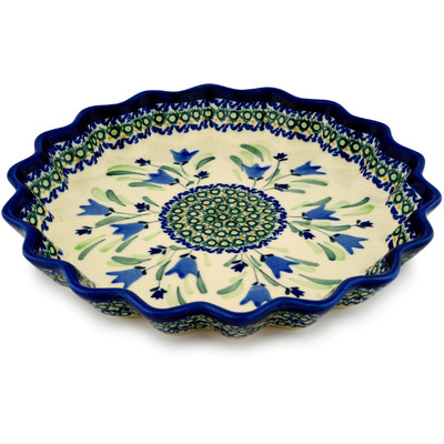 Polish Pottery Fluted Pie Dish 10&quot; Tulip Fields UNIKAT