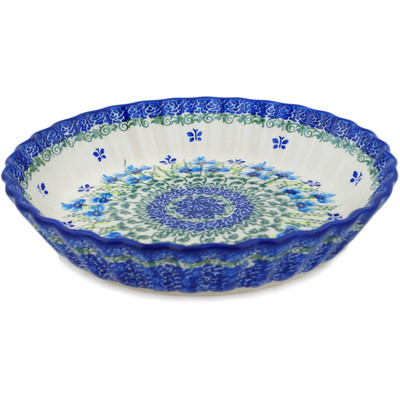 Polish Pottery Fluted Pie Dish 10&quot; Twilight Tulip Tapestry