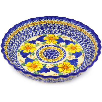 Polish Pottery Fluted Pie Dish 10&quot; UNIKAT