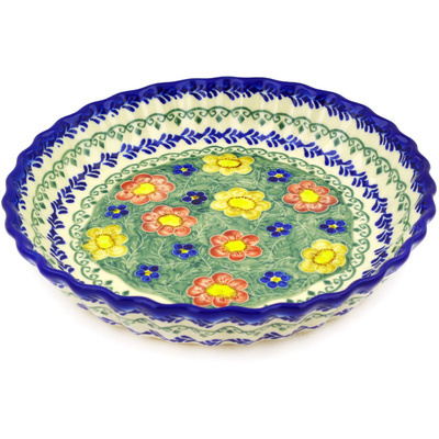 Polish Pottery Fluted Pie Dish 10&quot; UNIKAT