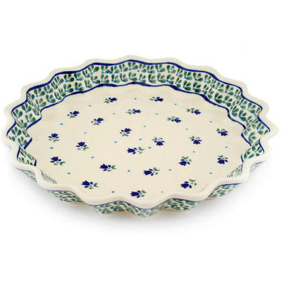 Polish Pottery Fluted Pie Dish 10&quot; Violet Tulips