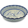 Polish Pottery Fluted Pie Dish 10&quot; Waiting Birds UNIKAT