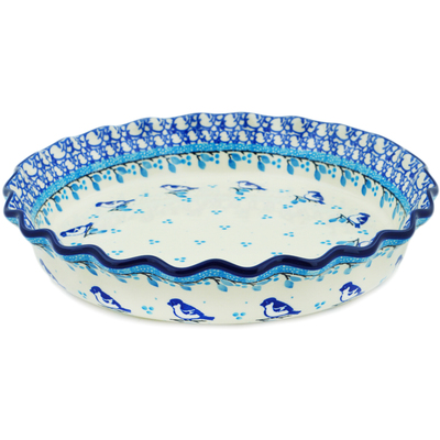 Polish Pottery Fluted Pie Dish 10&quot; Winter Circle
