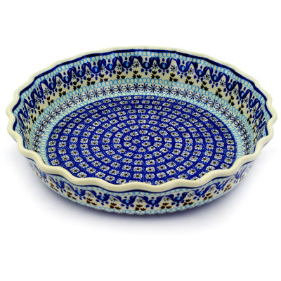 Polish Pottery Fluted Pie Dish 11&quot; Blue Ice