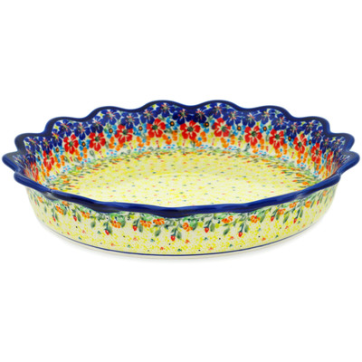 Polish Pottery Fluted Pie Dish 11" Bright Eyes UNIKAT
