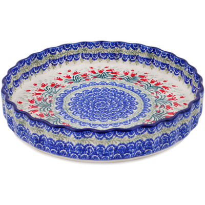 Polish Pottery Fluted Pie Dish 11&quot; Crimson Bells
