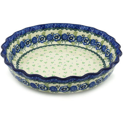 Polish Pottery Fluted Pie Dish 11&quot; Everlasting Flowers